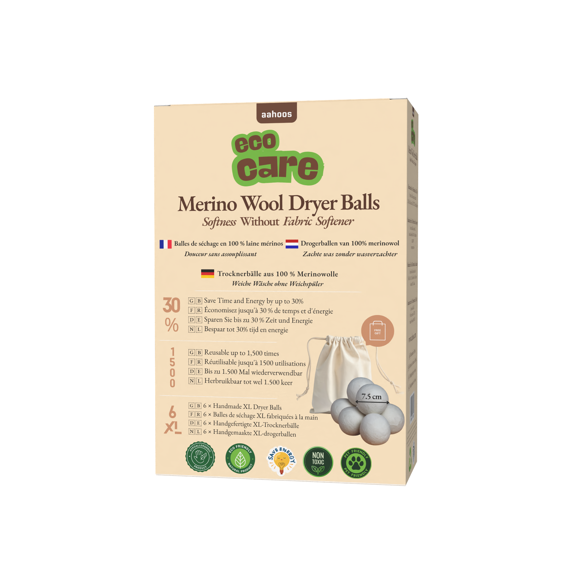 AAHOOS ECOCARE XL Merino Wool Dryer Balls - Front Packshot
