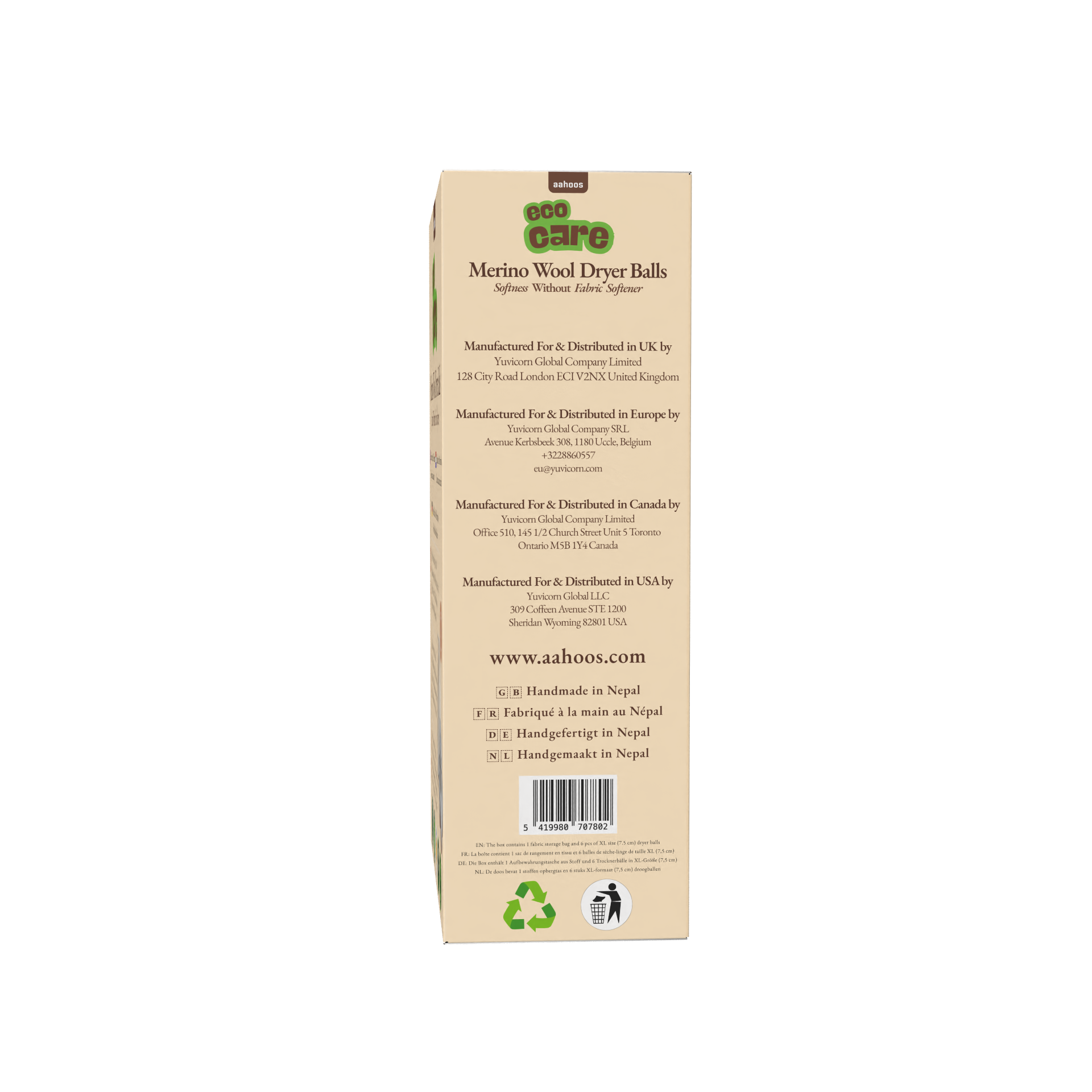 AAHOOS ECOCARE XL Merino Wool Dryer Balls - Back Packshot
