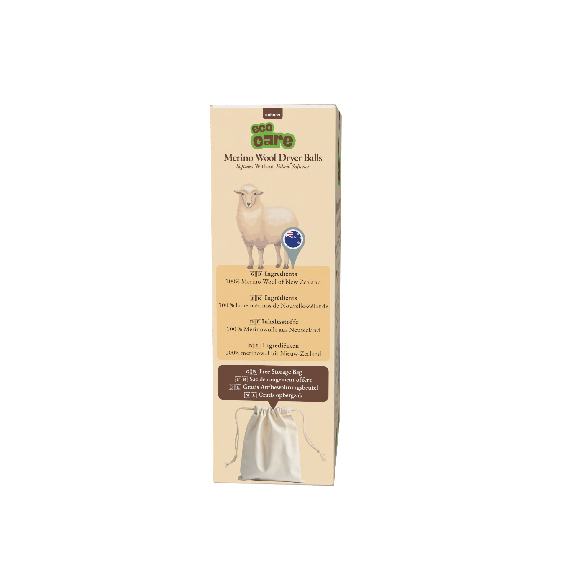 AAHOOS ECOCARE XL Merino Wool Dryer Balls - Side Packshot